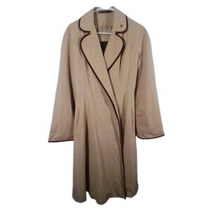 Etienne Aigner Classic Tan Trench Coat Burgundy Trim Belted Size 10